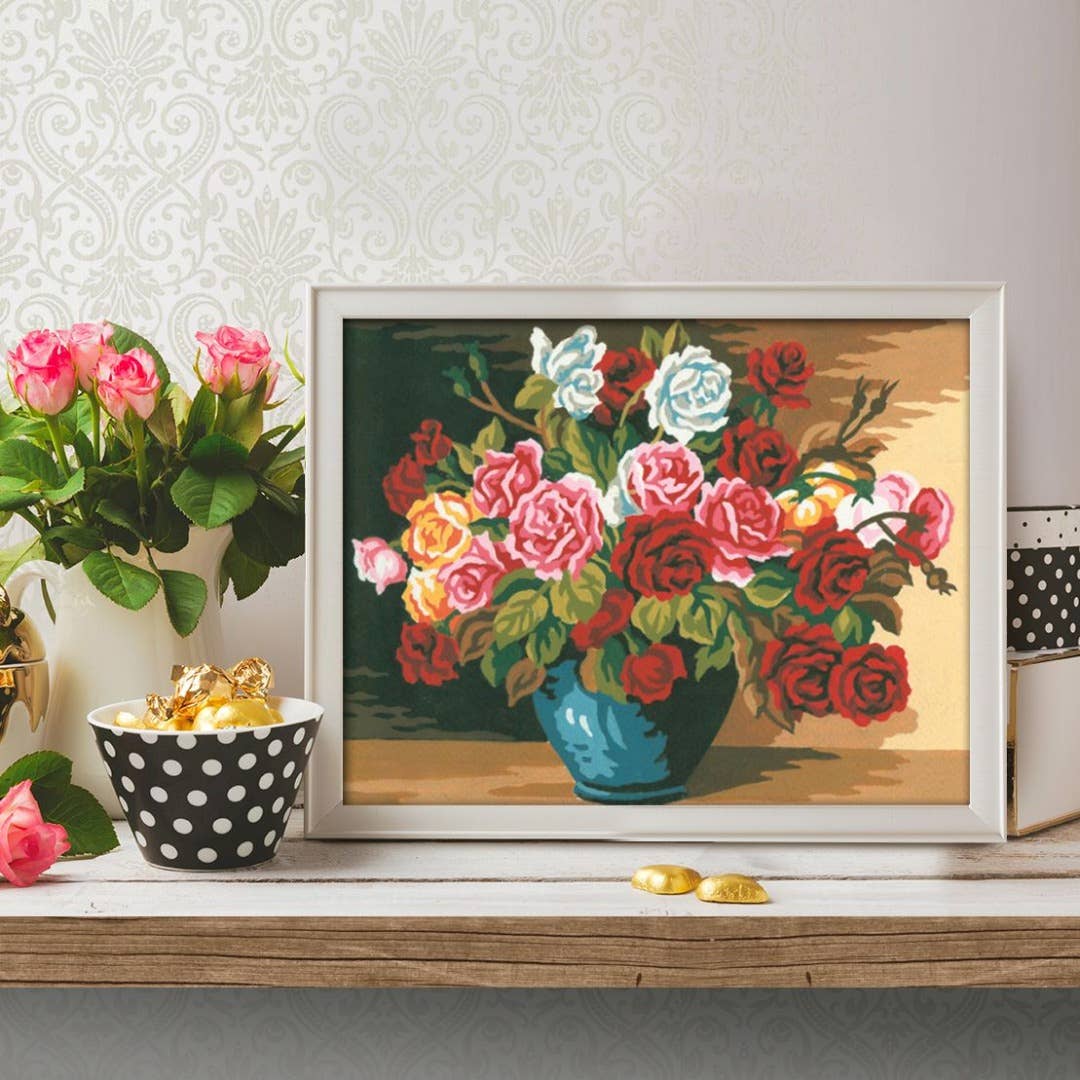 Tapestry Printed Kit Needlepoint Bowl Roses