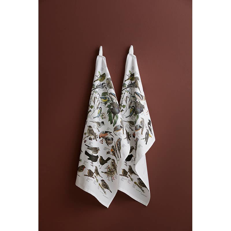 Garden birds 100 % organic cotton Tea towel- made in Europe