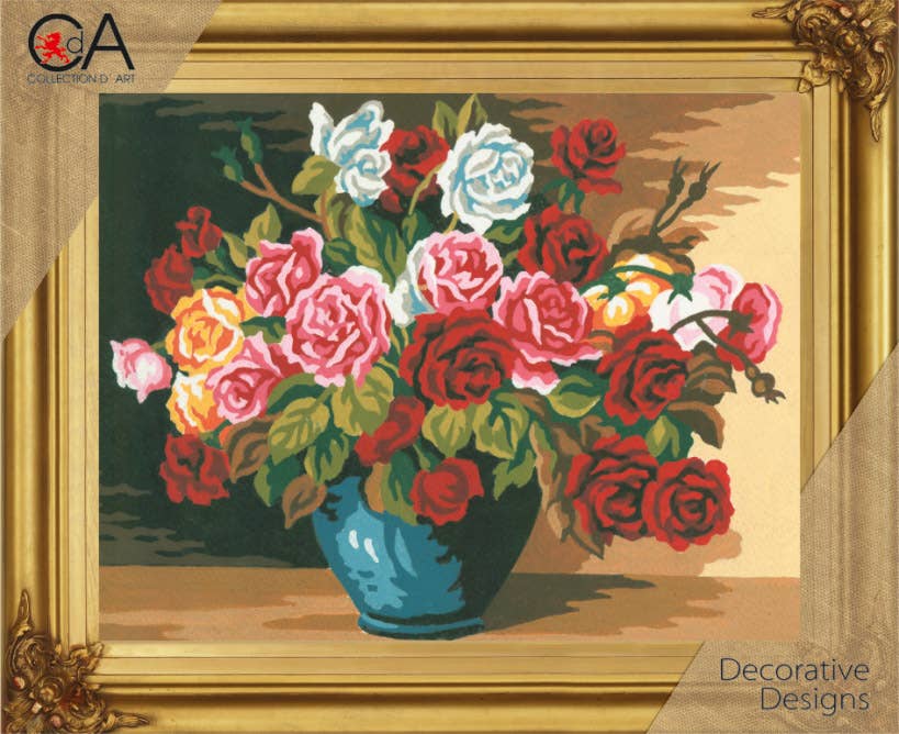 Tapestry Printed Kit Needlepoint Bowl Roses